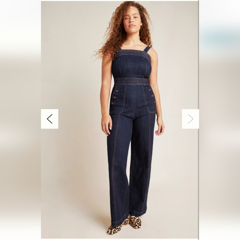 Anthropologie Ella Moss Wide Leg Denim Jumpsuit